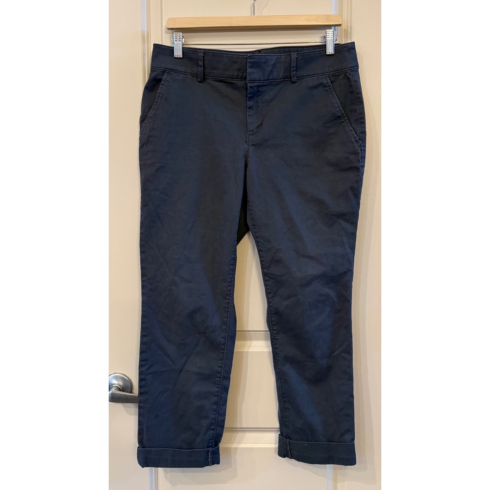 Loft Marisa Fit Charcoal Gray Cropped/Capri Chino Pants Cuffed Hem Size 10